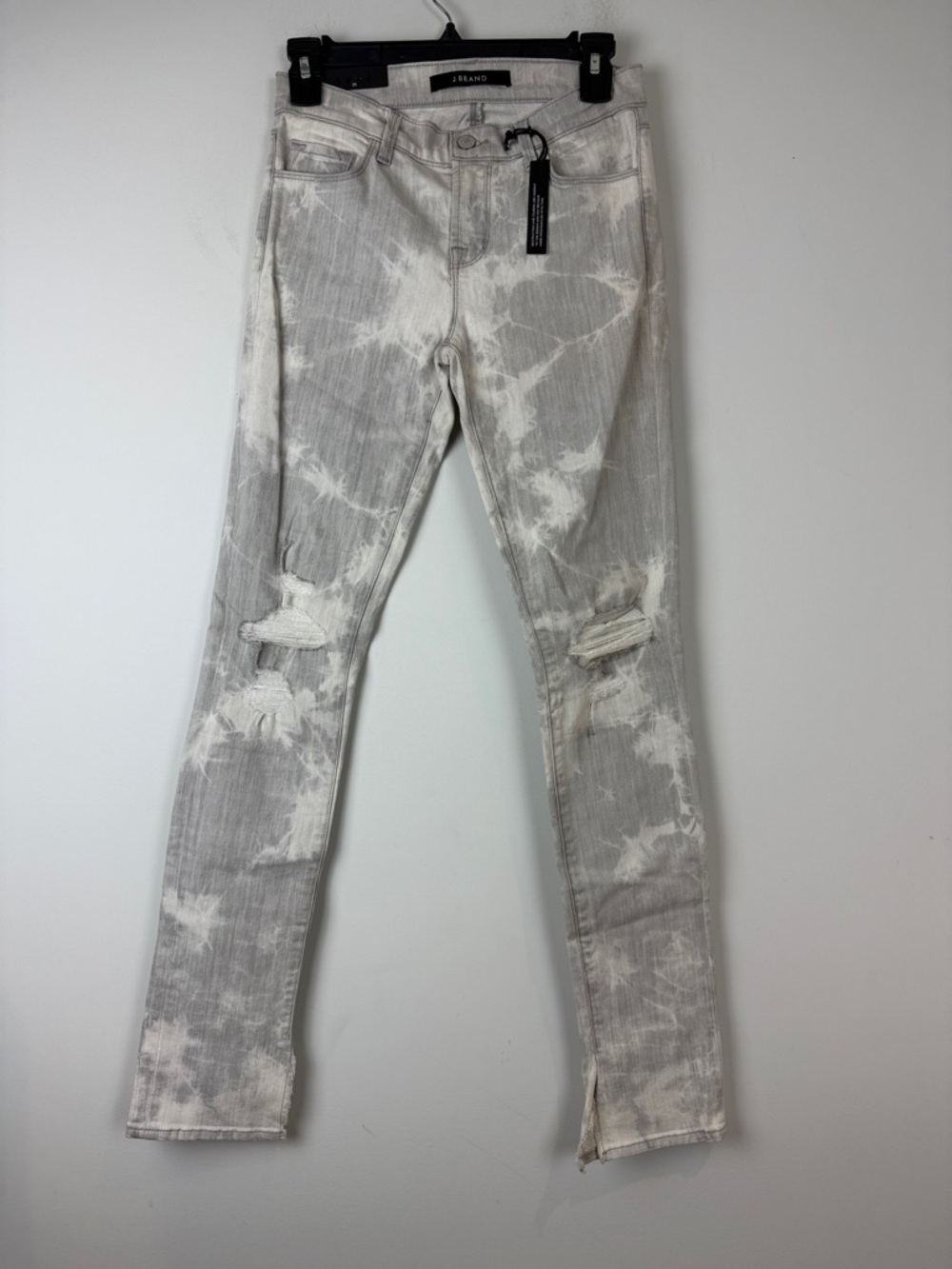 J Brand Mid Rise Rail Grey and White Tie-Dye Distressed Skinny Jeans
